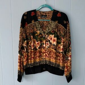 Vintage Carol Little Colorful Floral Multi Print Art To Wear Women's Jacket